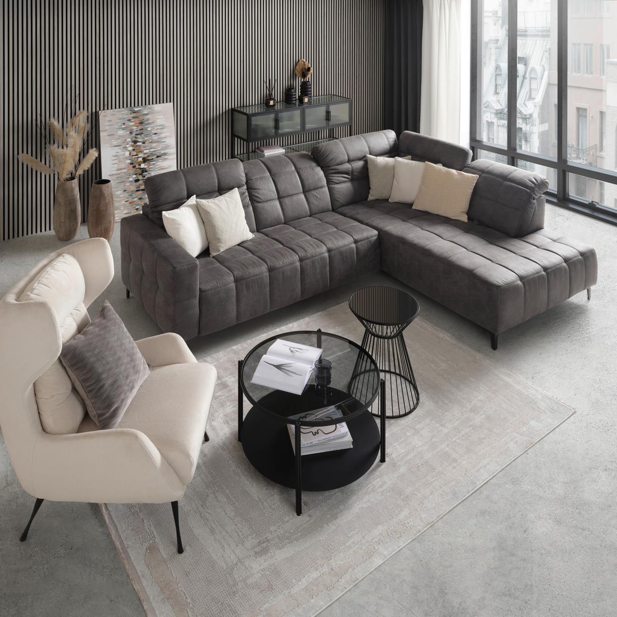 Rohová sedačka PANAMA, pravá, antracitová - čierna/antracitová, Konventionell, kov/textil (304/216cm) - Premium Living