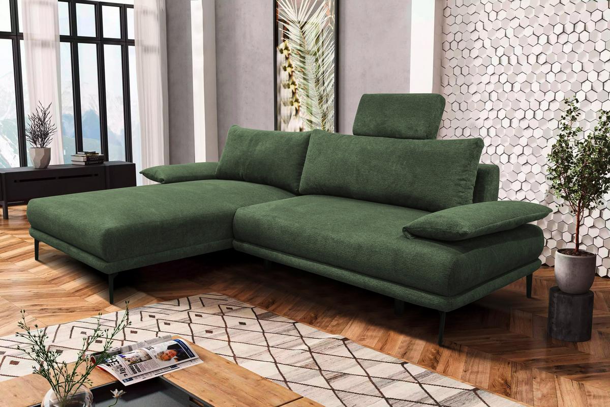Ecksofa mit Bettkasten Lagacy 192x260 cm Webstoff Grün - Schwarz/Grün, Design, Textil (192/260cm) - MID.YOU