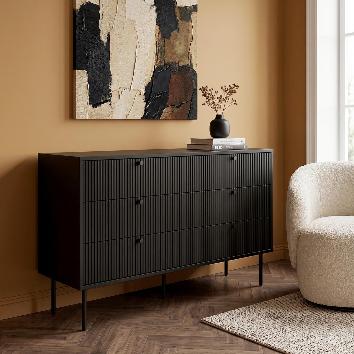 Kommode Karby S Schwarz B: 120 cm - Schwarz, MODERN, Holzwerkstoff (120/40/75cm) - MID.YOU