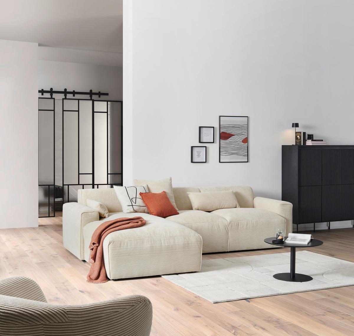 Ecksofa Pearl - Beige/Schwarz, Design, Textil (196/303cm) - Livetastic