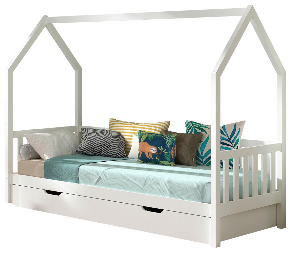 Hausbett Cabane Weiß 90x200cm - Weiß/Kieferfarben, Natur, Holz (90/200cm) - Vipack