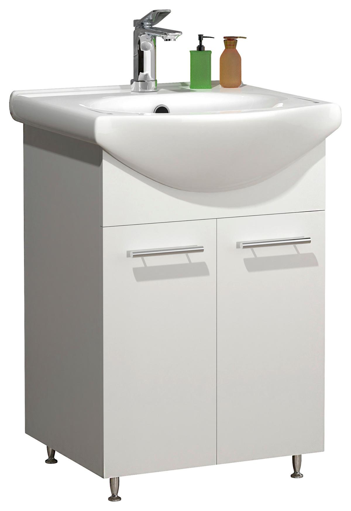 Waschtischkombi Lisalo M - Silberfarben/Weiß, MODERN, Keramik/Holzwerkstoff (42cm) - MID.YOU