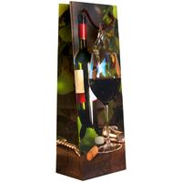 Geschenktasche Weinmotive Karton 13x36 cm mit Tragegriff - Rotbraun/Schwarz, Basics, Karton (13/36/9cm)