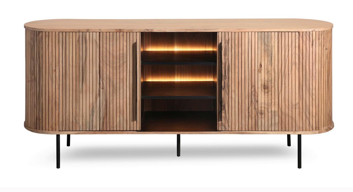 Kommode Kunja Akazie Massiv, B: 175 cm - Schwarz/Akaziefarben, Trend, Holz/Metall (175/80/40cm)