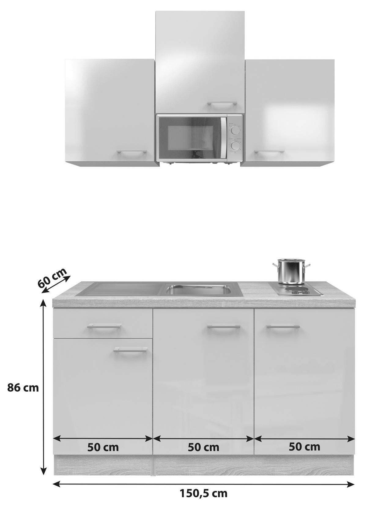 Minikuchyňa NEPAL vrátane spotrebičov a drezu - kašmírová/farba ušľachtilej ocele, Modern, kov/kompozitné drevo (150,5cm) - FlexWell