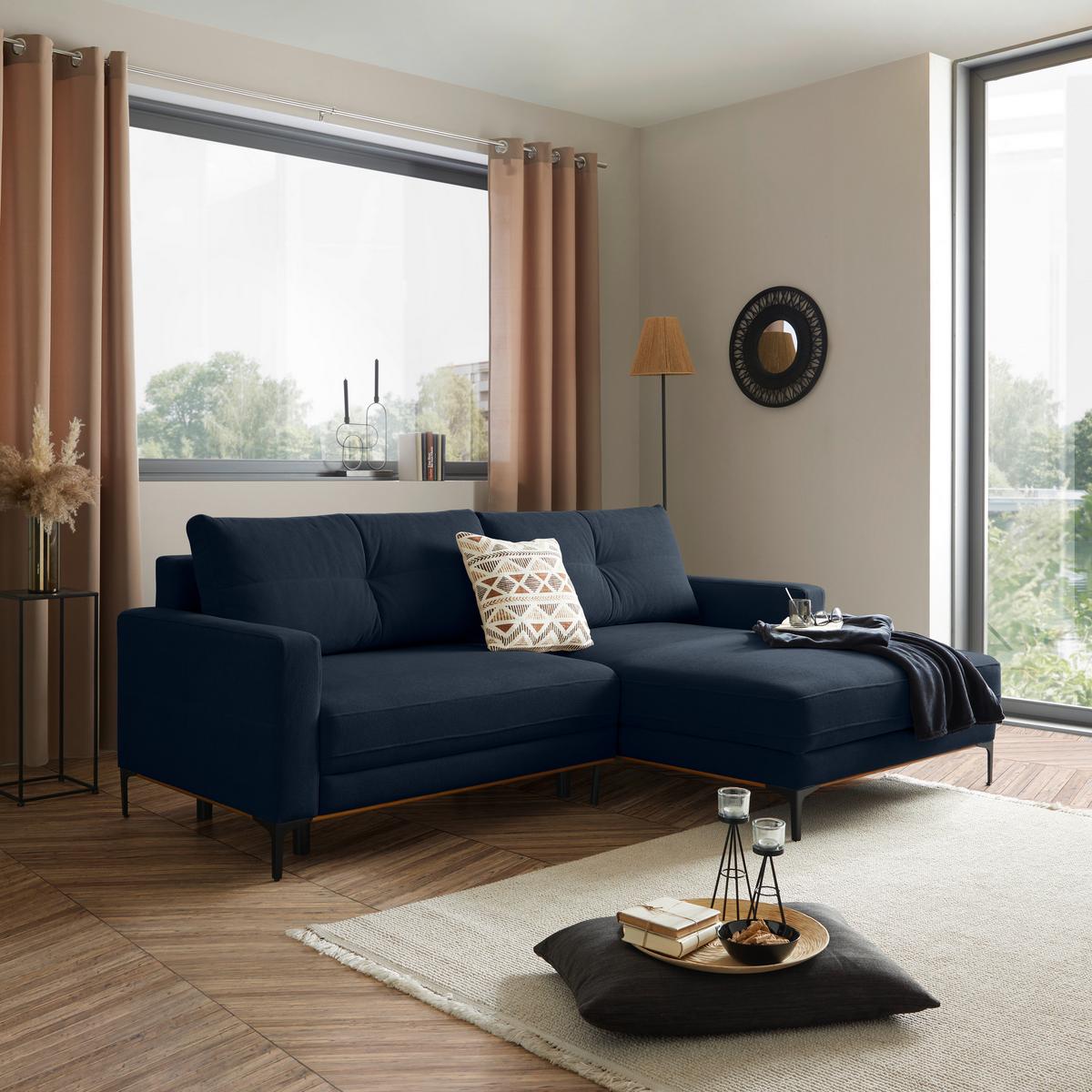 Ecksofa Bergamo - Royalblau/Schwarz, MODERN, Textil (238/162cm) - Ondega