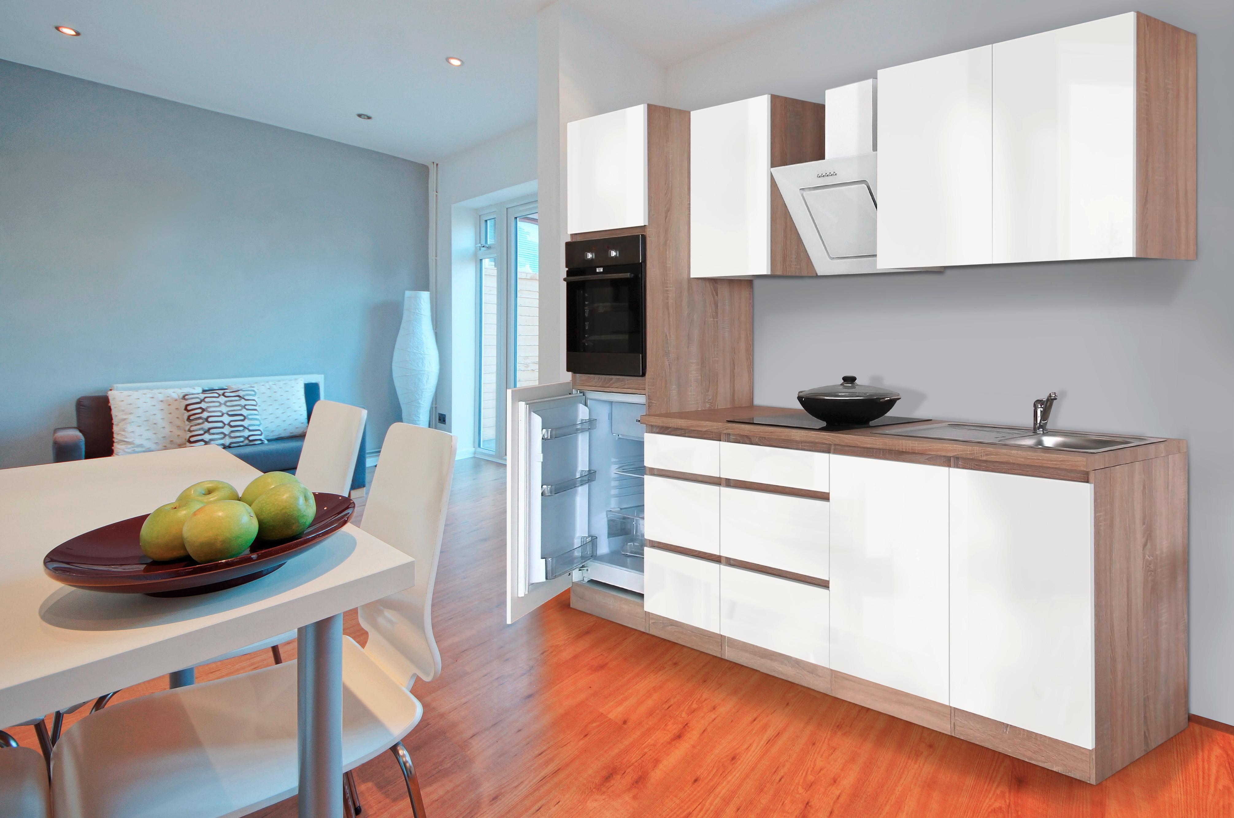 Küchenzeile Premium mit Geräten 270 cm Weiß/Eiche Dekor Modern - Eichefarben/Weiß, MODERN, Holzwerkstoff (270cm) - Respekta