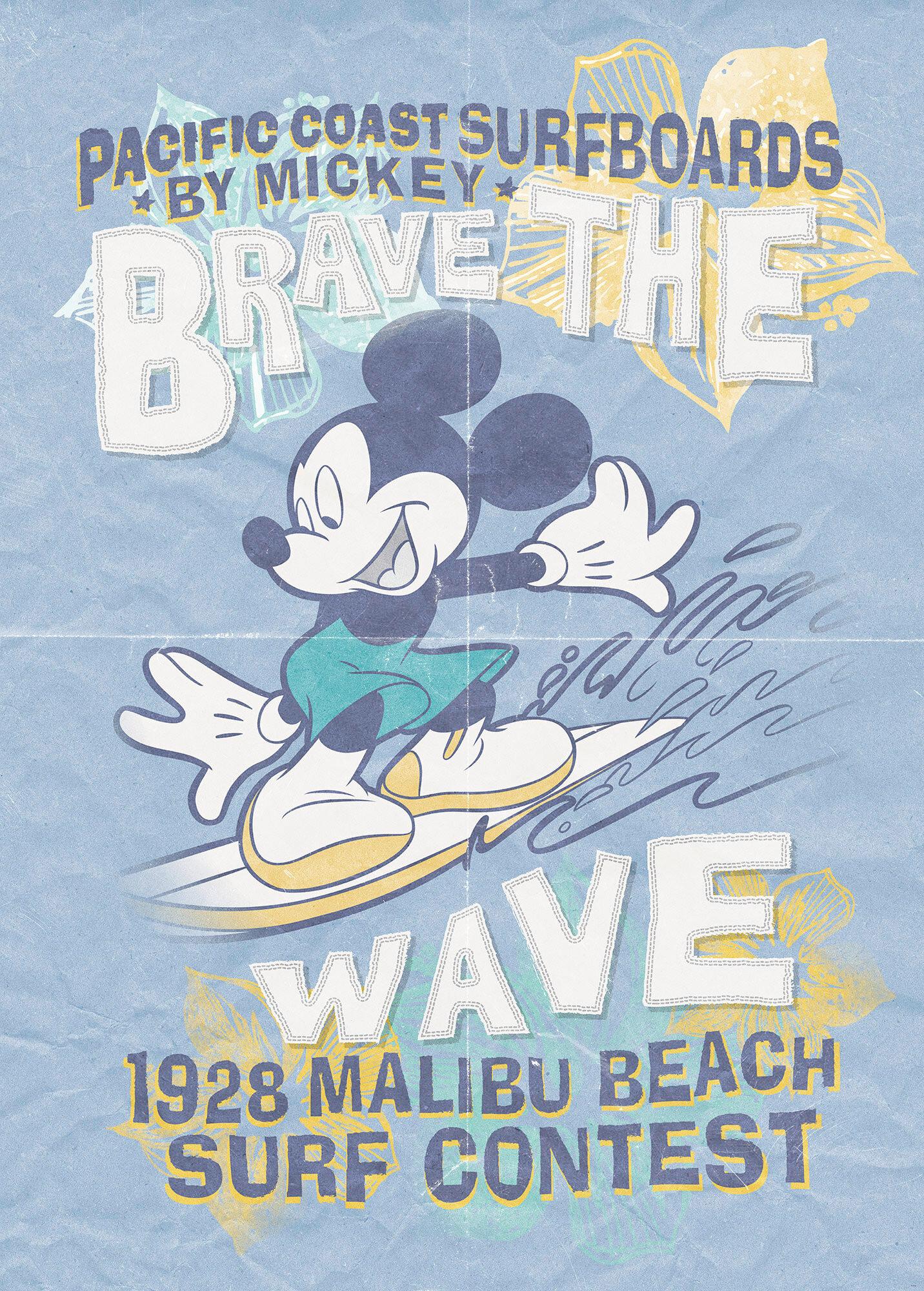 Fototapete Mickey Brave The Wave - Blau/Schwarz, Trend, Textil (200/280cm)
