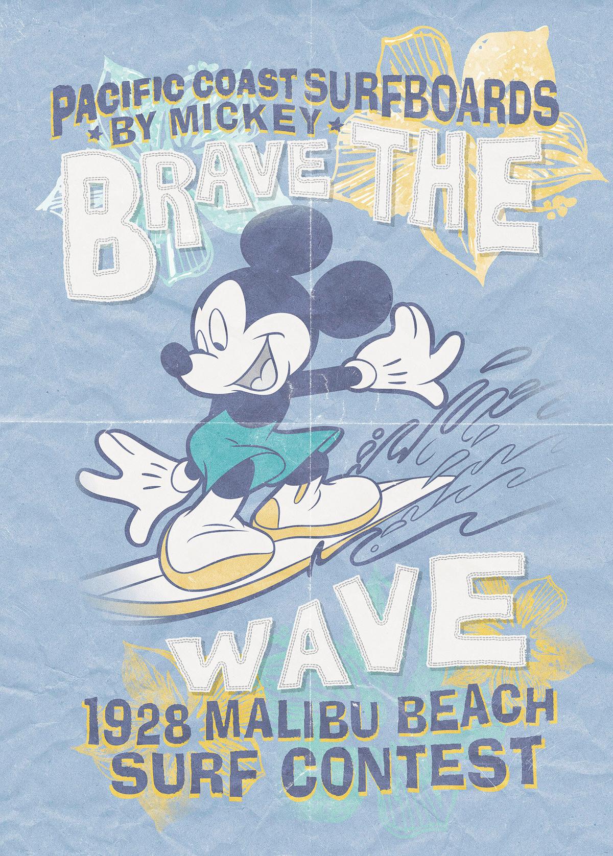 Fototapete Mickey Brave The Wave - Blau/Schwarz, Trend, Textil (200/280cm)