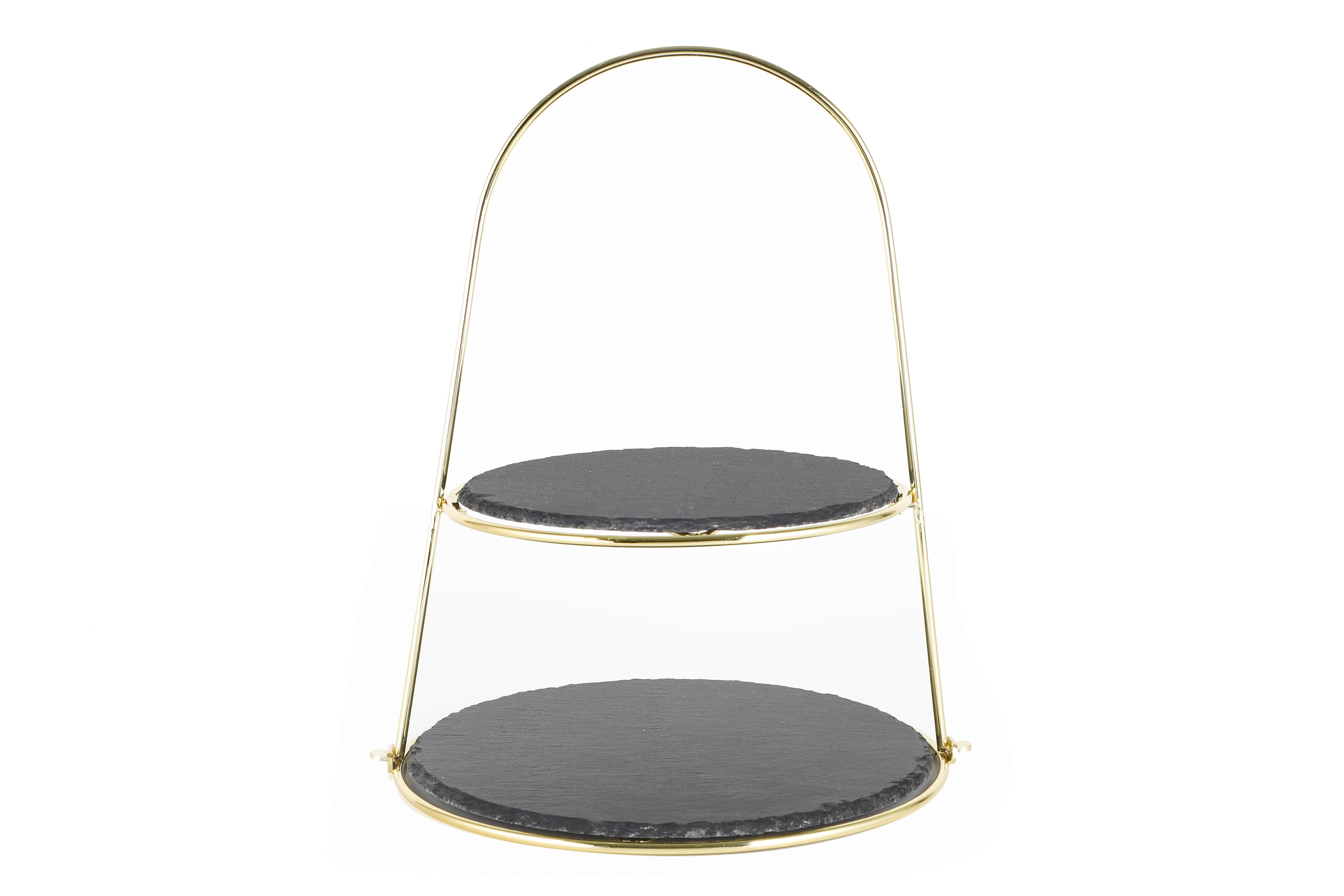 Etagere Rund Metall/Stein H: 40 cm 2-Stöckig - Goldfarben, Basics, Stein/Metall (24/29/40cm) - Echtwerk
