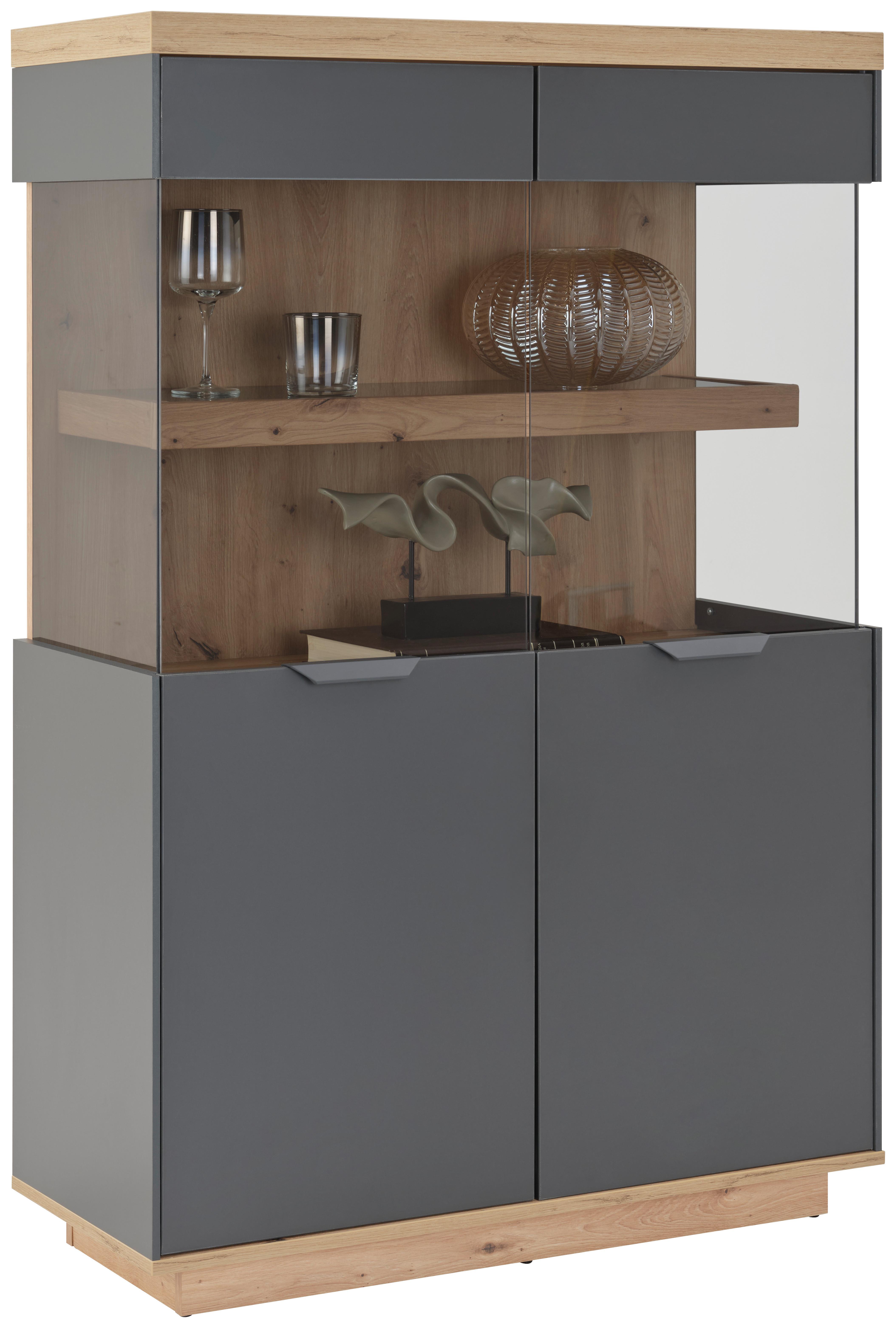 Highboard Jake Anthrazit/Eiche Dekor B:89,1cm - Anthrazit/Eiche Artisan, Trend, Glas/Holzwerkstoff (89,1/137/38cm)