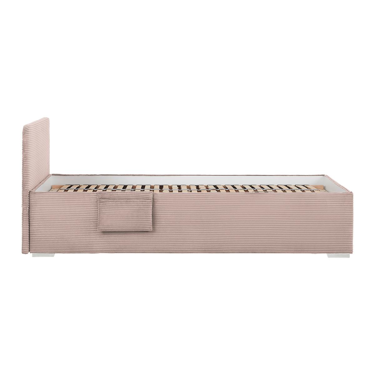 Posteľ Remi s bočnicami 90x200, poťah ružový - pink/prírodná farba, Konventionell, drevo/textil (90/200cm)