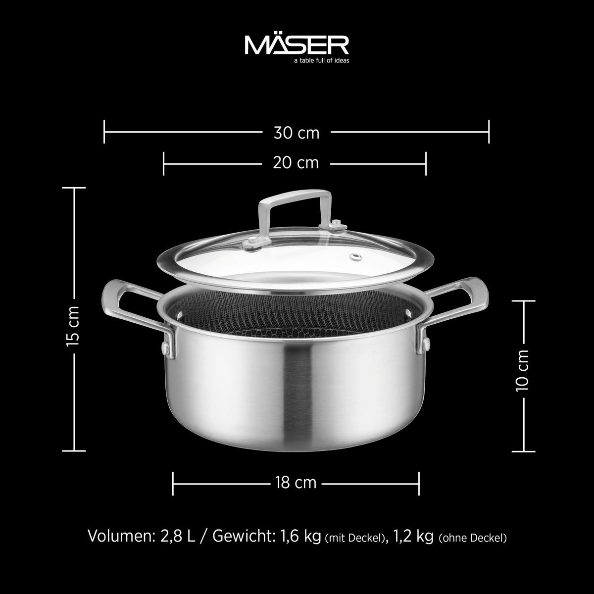 Kochtopf 2,8L Edelstahl - Silberfarben/Schwarz, Basics, Metall (20/15cm) - Mäser
