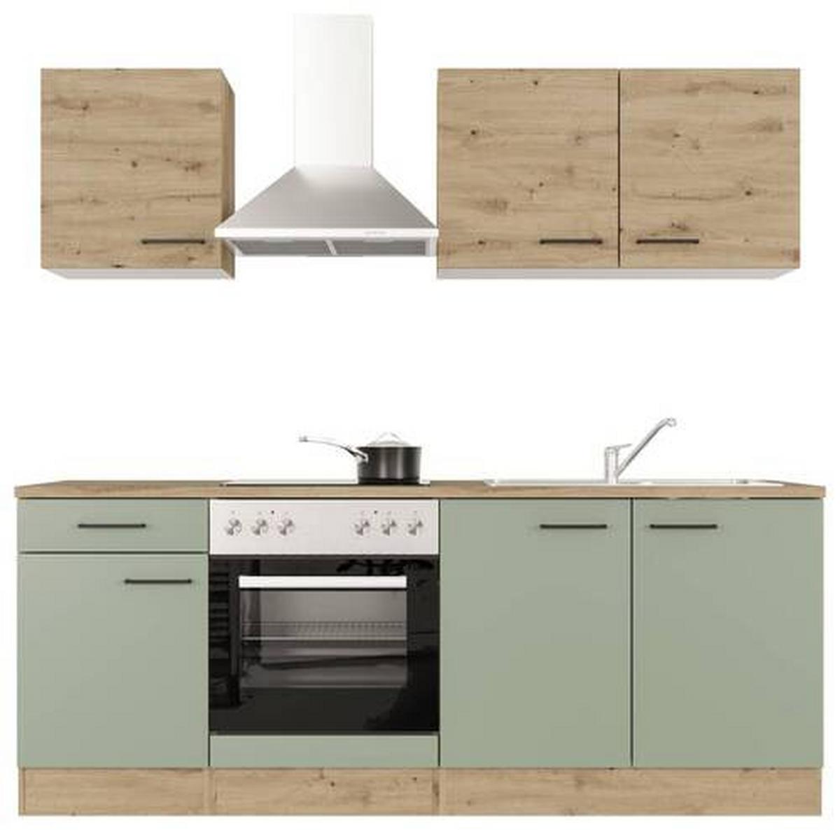 Küchenblock Cara Eiche Artisan/grün B: 210 Cm - Eiche Artisan/Grün, MODERN, Holzwerkstoff (210cm) - FlexWell
