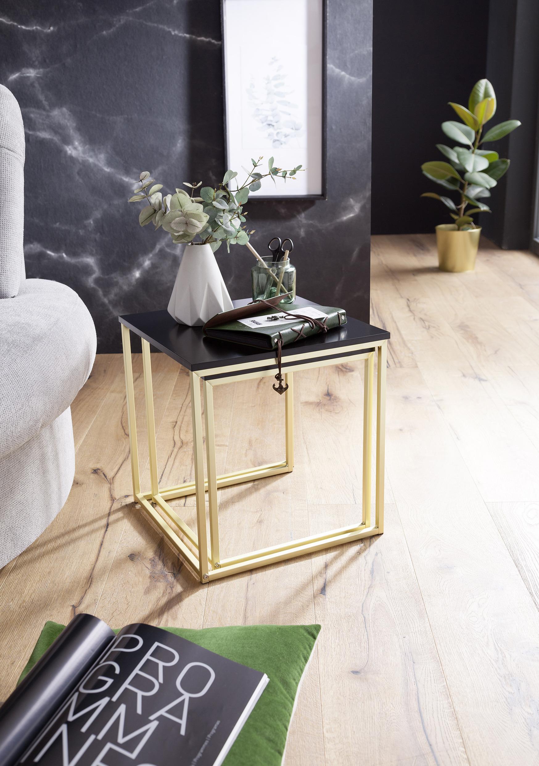 Beistelltisch in Gold/Schwarz aus Dekor 2er-Set zusammengeschoben