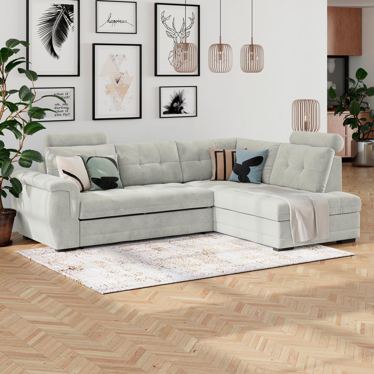 Ecksofa mit Schlaffunktion Falco new Creme 183x251 cm - Creme/Schwarz, KONVENTIONELL, Textil (183/251cm) - Ondega