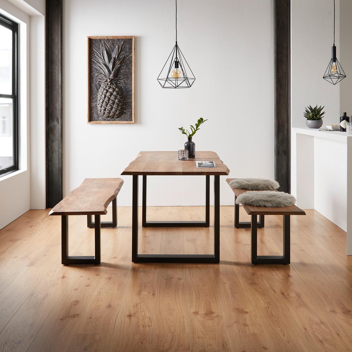 Jídelní stůl z masivu MALMO 160x85 cm - černá/barvy akácie, Moderní, kov/dřevo (160/85/76cm) - Bessagi Home