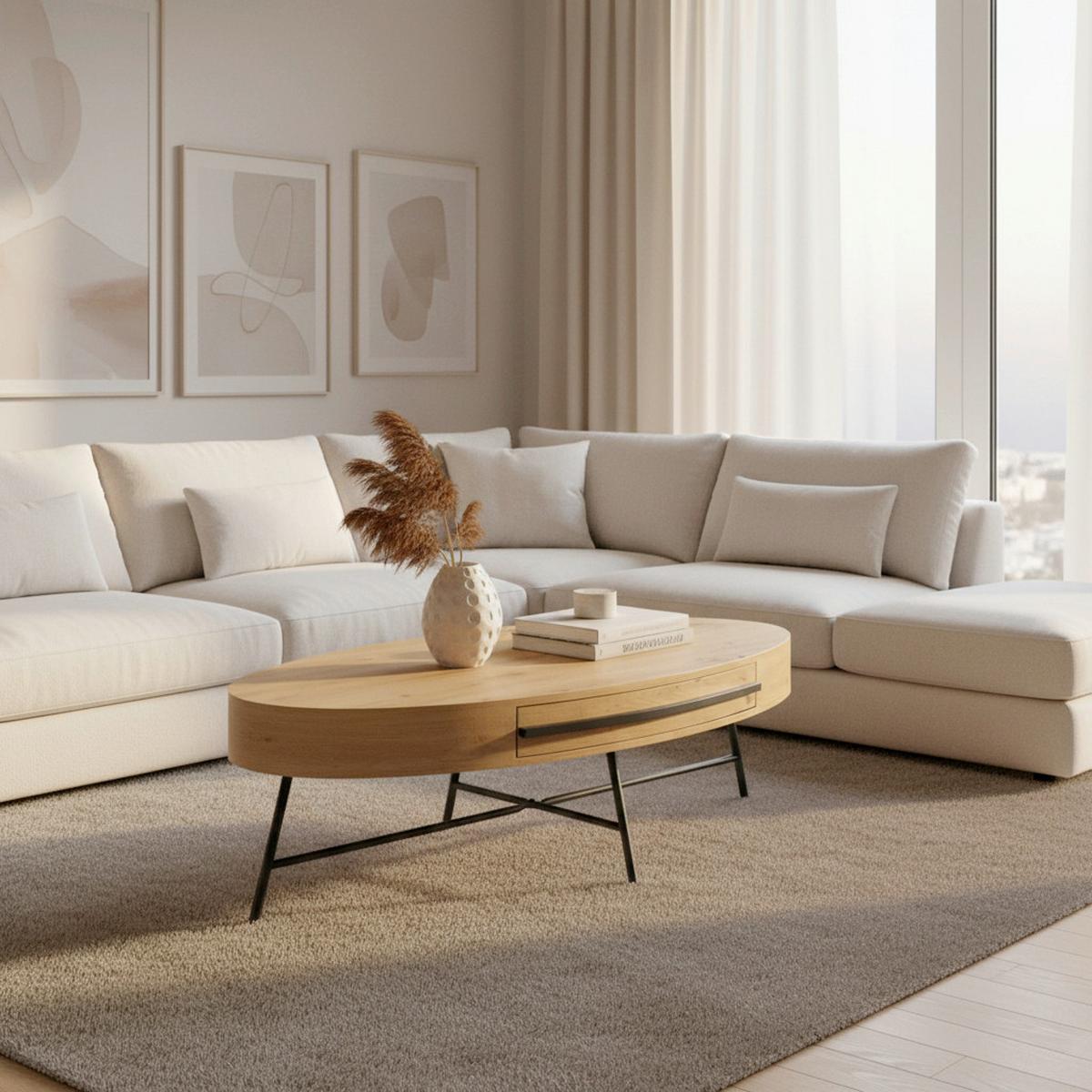 Konferenční stolek EMILIA - černá/barvy dubu, Moderní, kov (120/60/40cm) - Bessagi Home