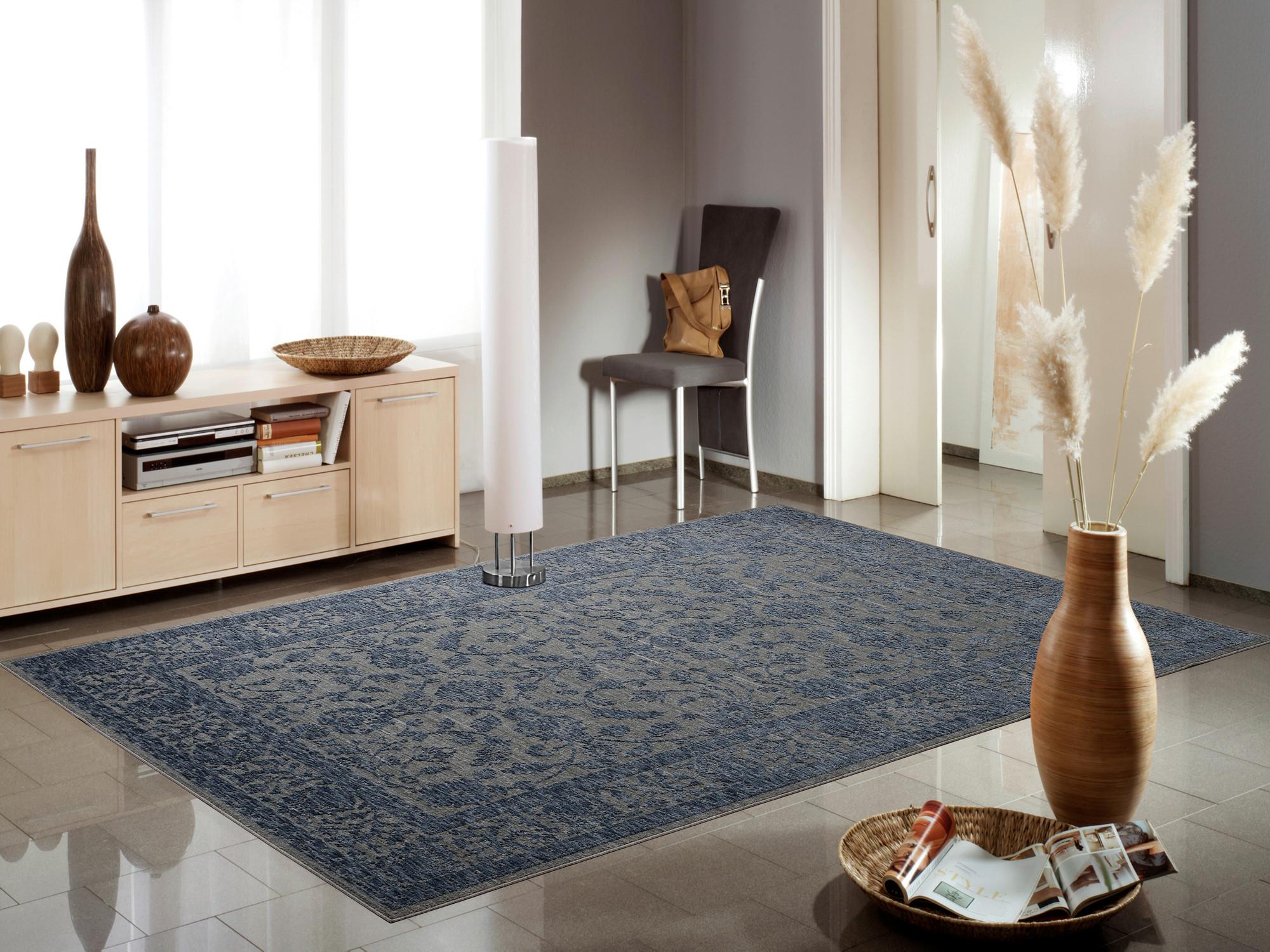 Webteppich Denver - Blau/Dunkelgrau, Design, Textil (65/130cm) - Musterring