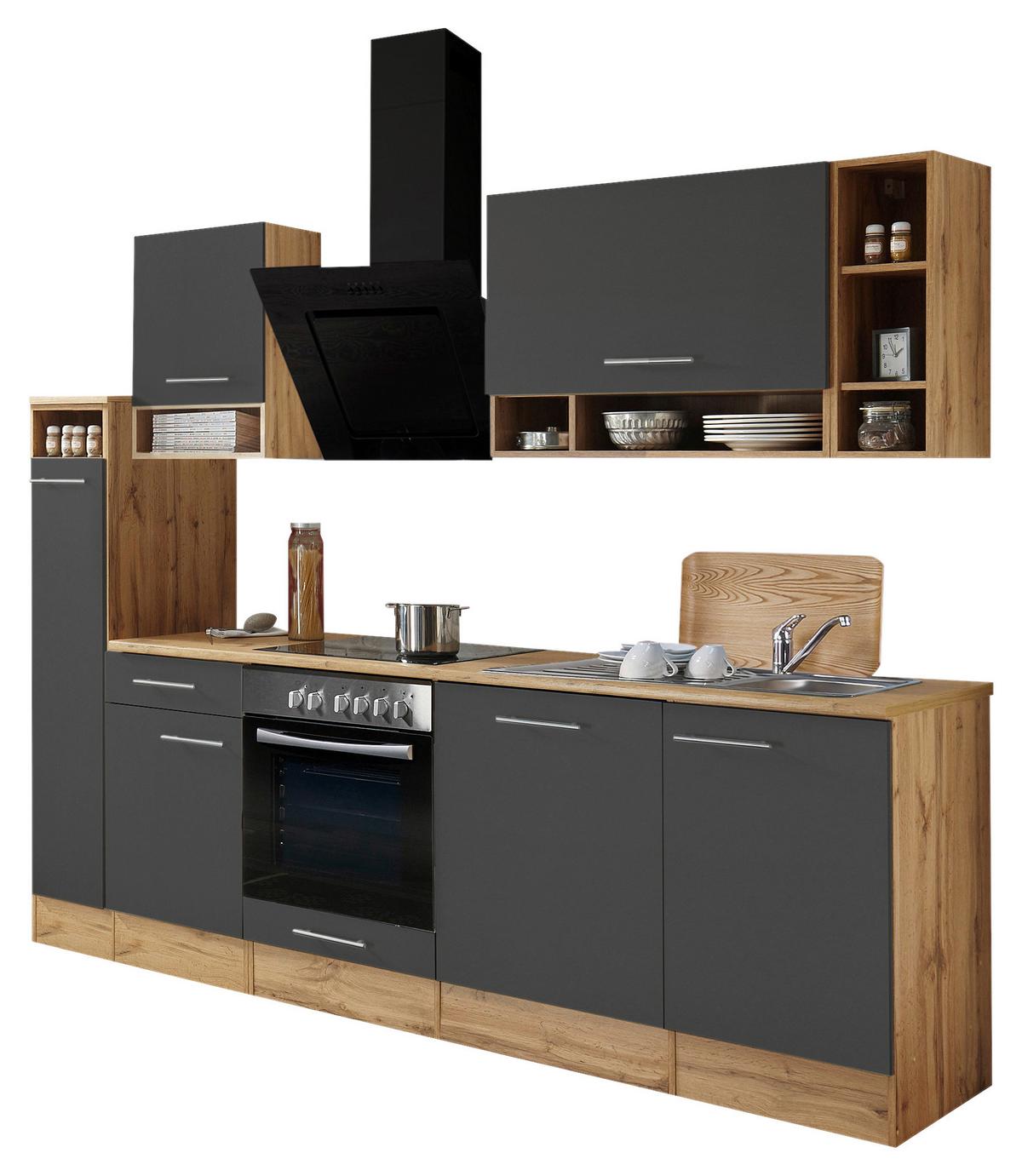 Küchenzeile ohne Geräte B: 250 cm Grau/Eiche Dekor - Wildeiche/Grau, Basics, Holzwerkstoff (250cm) - Respekta