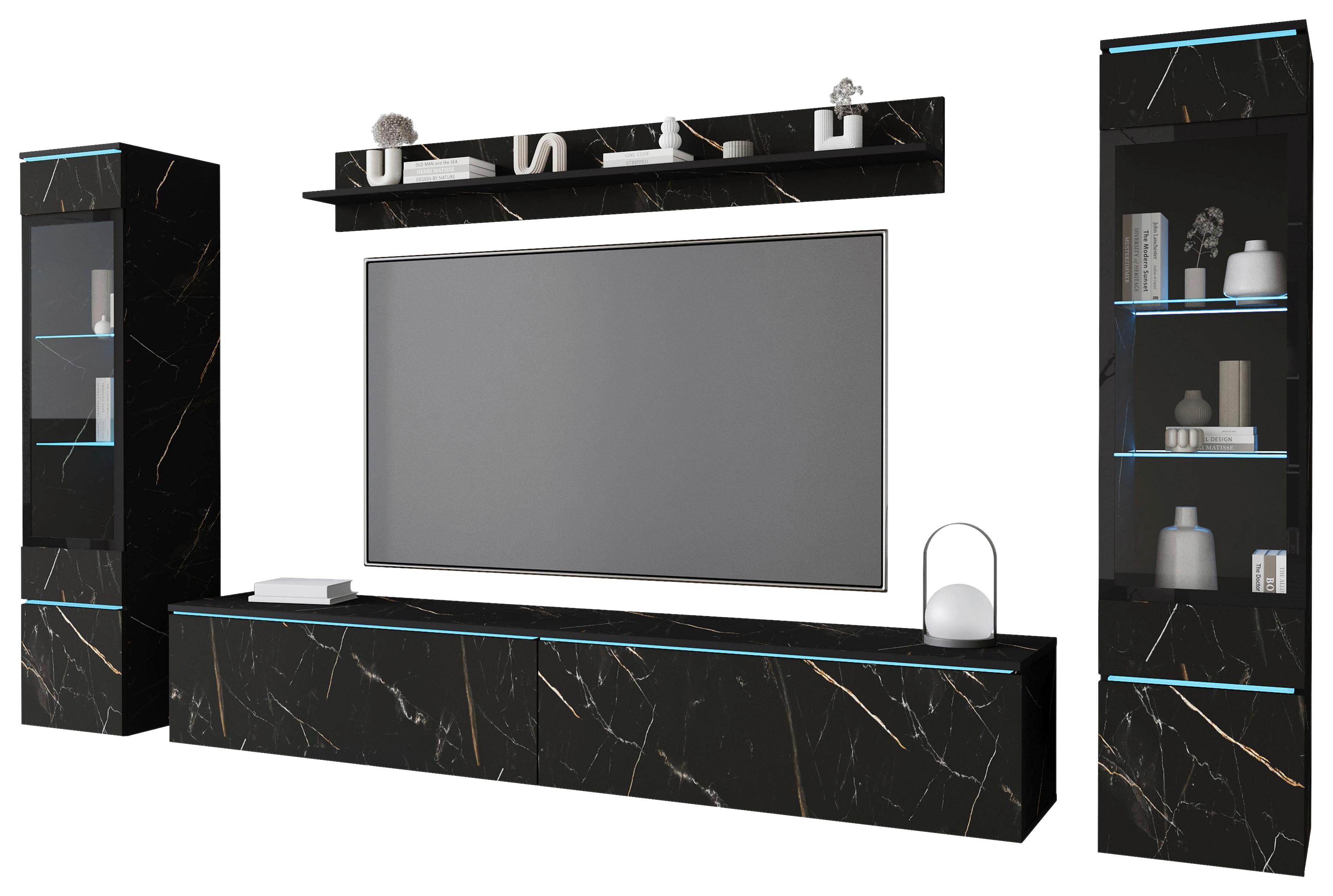 Wohnkombination 4 -Teilig. mit Led Vera || Schieferfarben - Schieferfarben/Grau, Design, Glas/Holzwerkstoff (240/130/33cm) - Livetastic