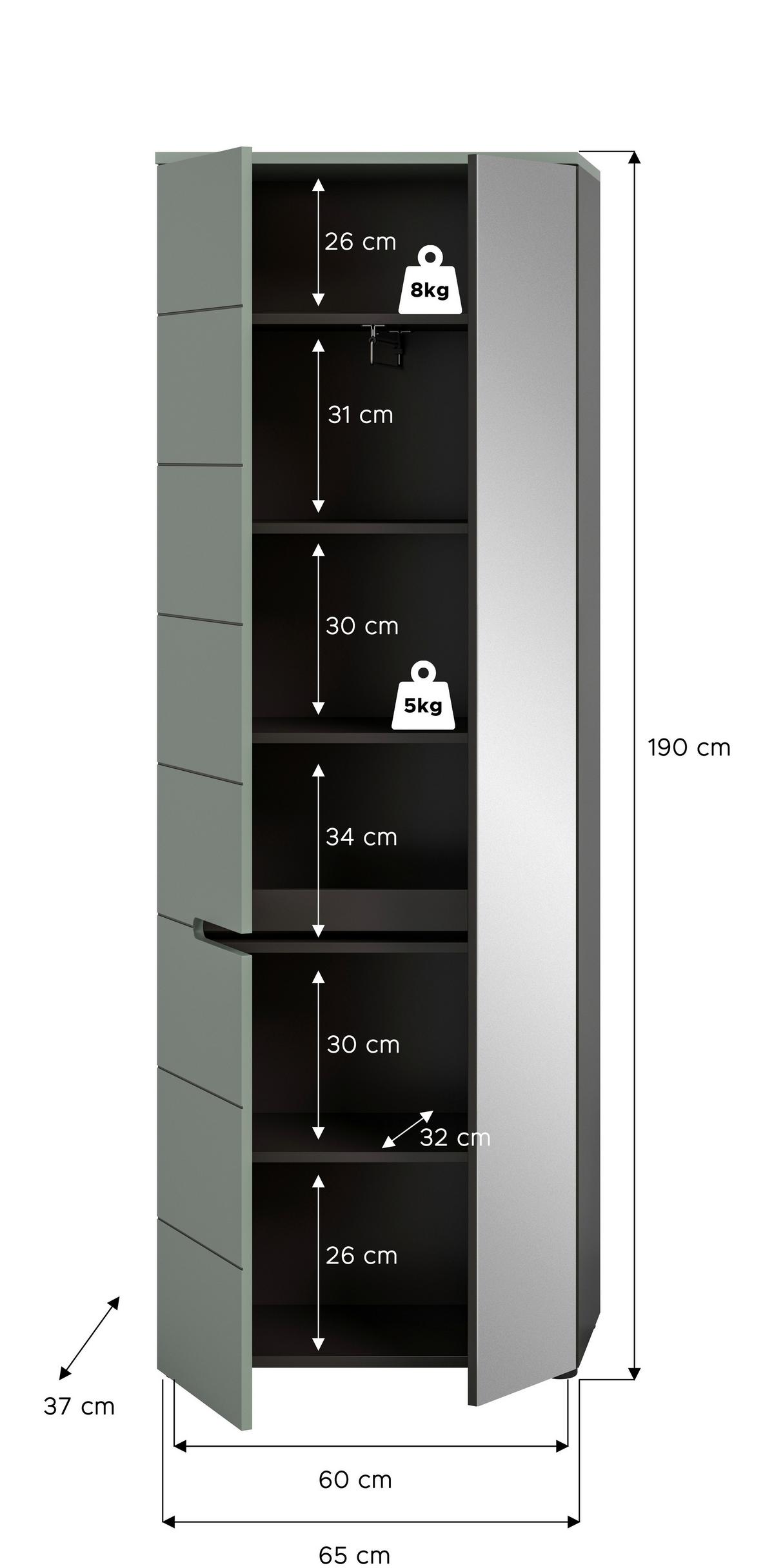 Garderobenschrank Canu Grün/grau B: 65 Cm - Schwarz, Design, Holzwerkstoff (65/190/37cm) - Livetastic