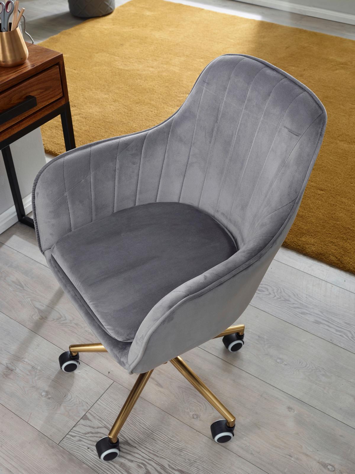 Drehstuhl mit Rollen und Armstützen Grau/Goldfarben - Goldfarben/Grau, KONVENTIONELL, Kunststoff/Textil (54/105/52cm) - MID.YOU