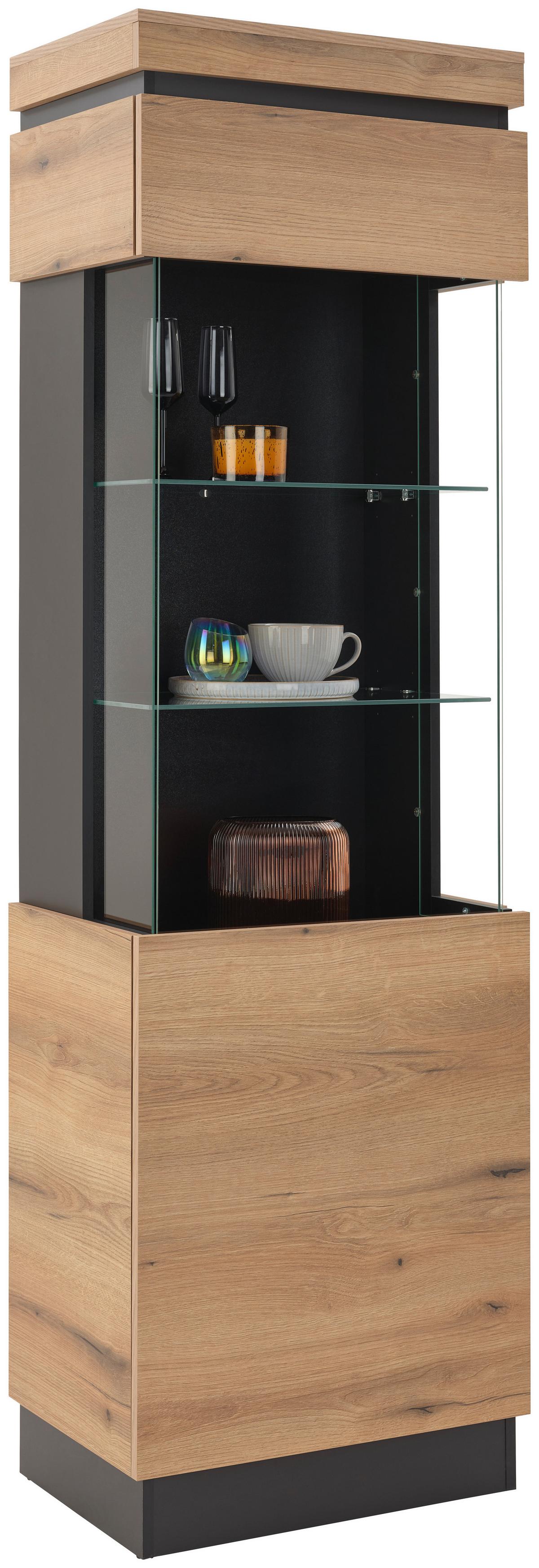 Vitrine Corte Grau /eiche Dekor B: 60 Cm - Eichefarben/Grau, Trend, Glas/Holzwerkstoff (60,1/200,5/40cm)