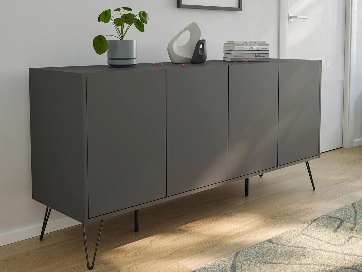 Sideboard Posseik Industrial Graphitfarben B: 155 cm - Schwarz/Graphitfarben, Design, Holzwerkstoff (155/75,8/42cm) - P & B