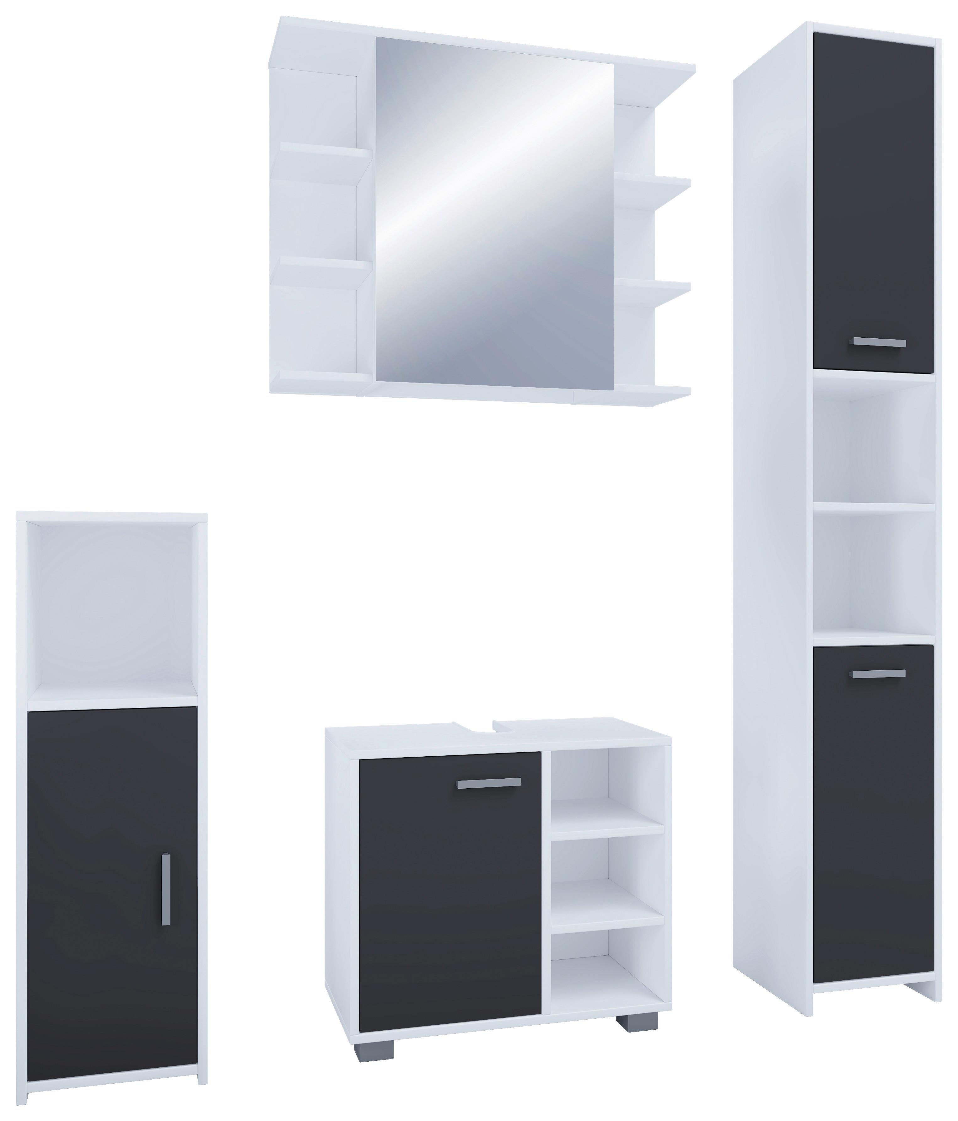 Badmöbel-set 4-tlg. Zalo 140 Cm Schwarz/weiß