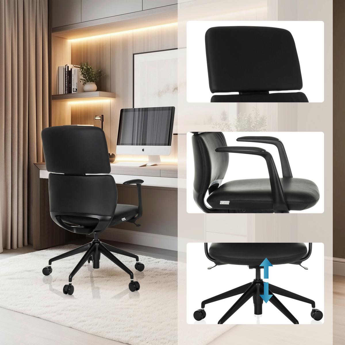 Drehstuhl Schwarz B: 62 cm - Schwarz, MODERN, Leder/Kunststoff (62/98-108/60cm) - MID.YOU