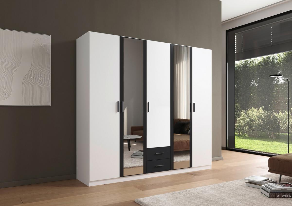 Drehtürenschrank 226cm Despina Alpinweiß Dekor - Weiß/Grau, KONVENTIONELL, Holzwerkstoff (226/210/54cm)