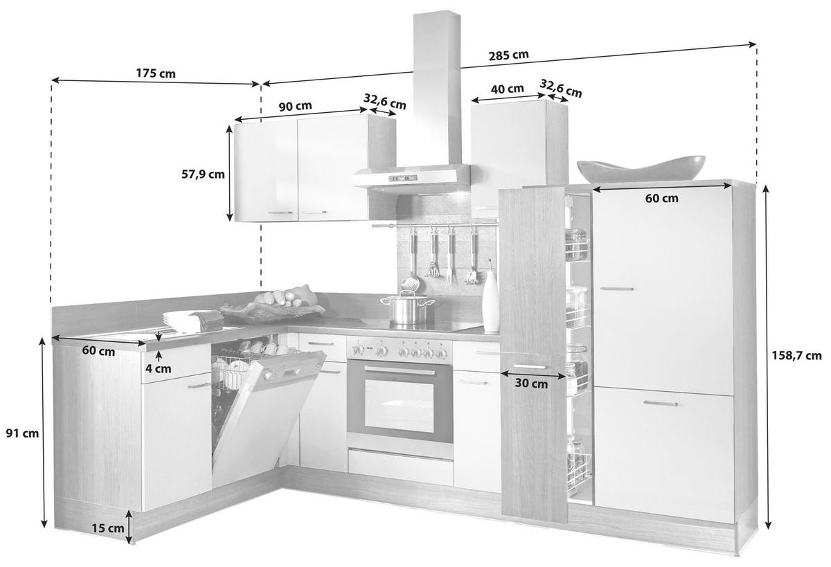 Eckküche Pn 80/100 Mit Geräten 175x285 Cm Grau Modern - Weiß, Holzwerkstoff (175/285cm)