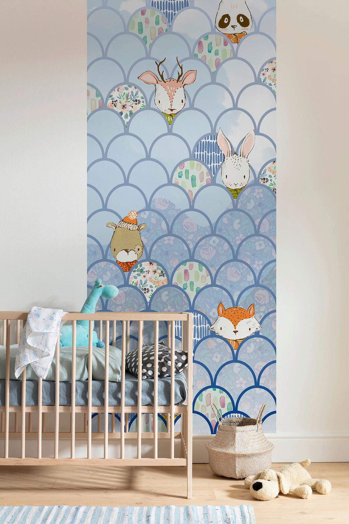 Vliestapete Shelly Bluewave Panel - Blau/Weiß, Basics (100/250cm) - Komar