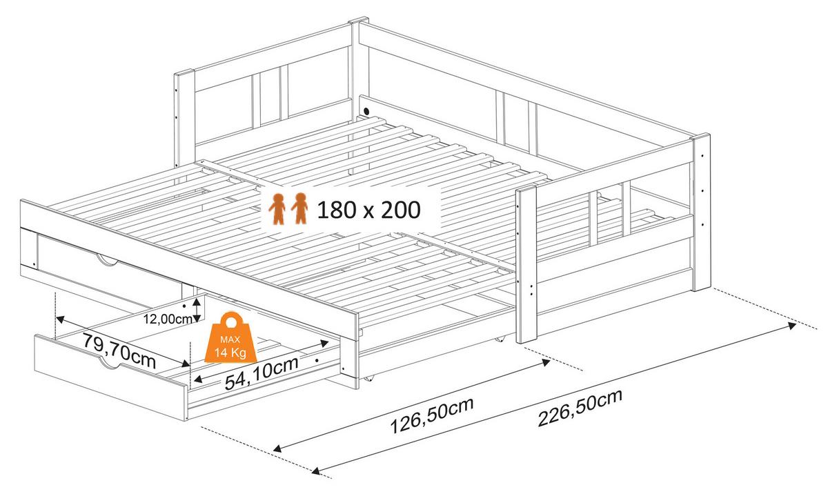 Ausziehbett Lattenrost / Stauraum 90x200 Cm Livio - Anthrazit/Naturfarben, ROMANTIK / LANDHAUS, Holz/Holzwerkstoff (90/200cm) - MID.YOU