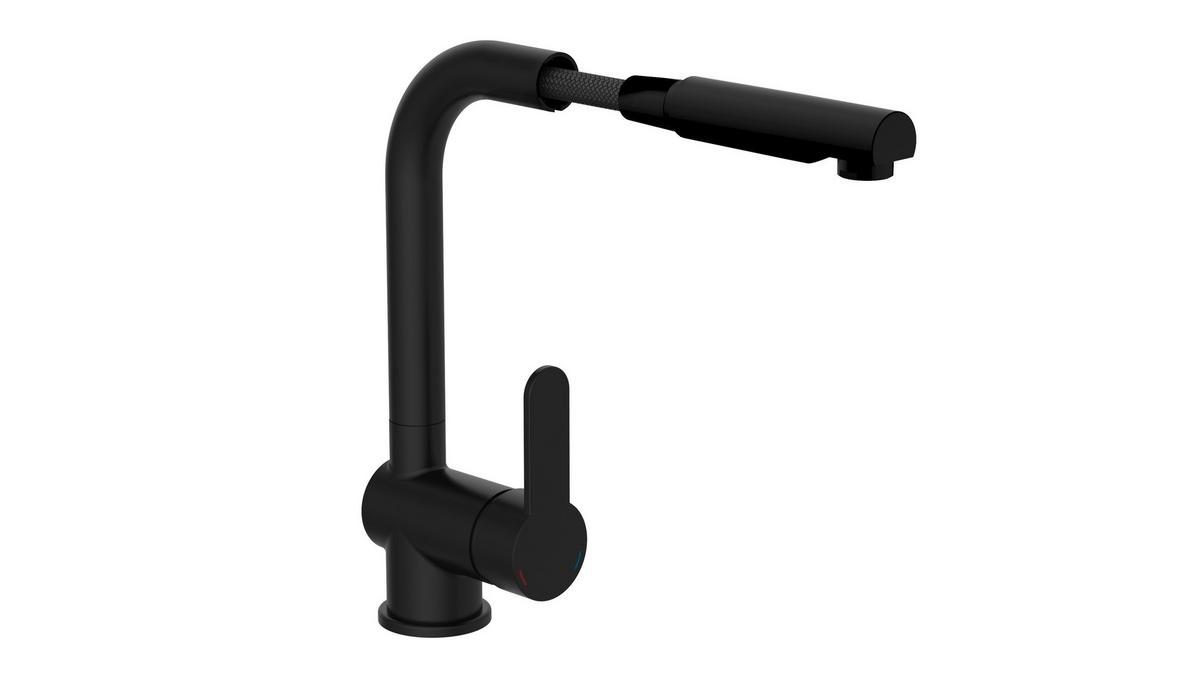 Küchenarmatur London Schwarz Ausziehbare Brause, Hochdruck - Schwarz, Basics, Metall (5,5/30,0/24,0cm)