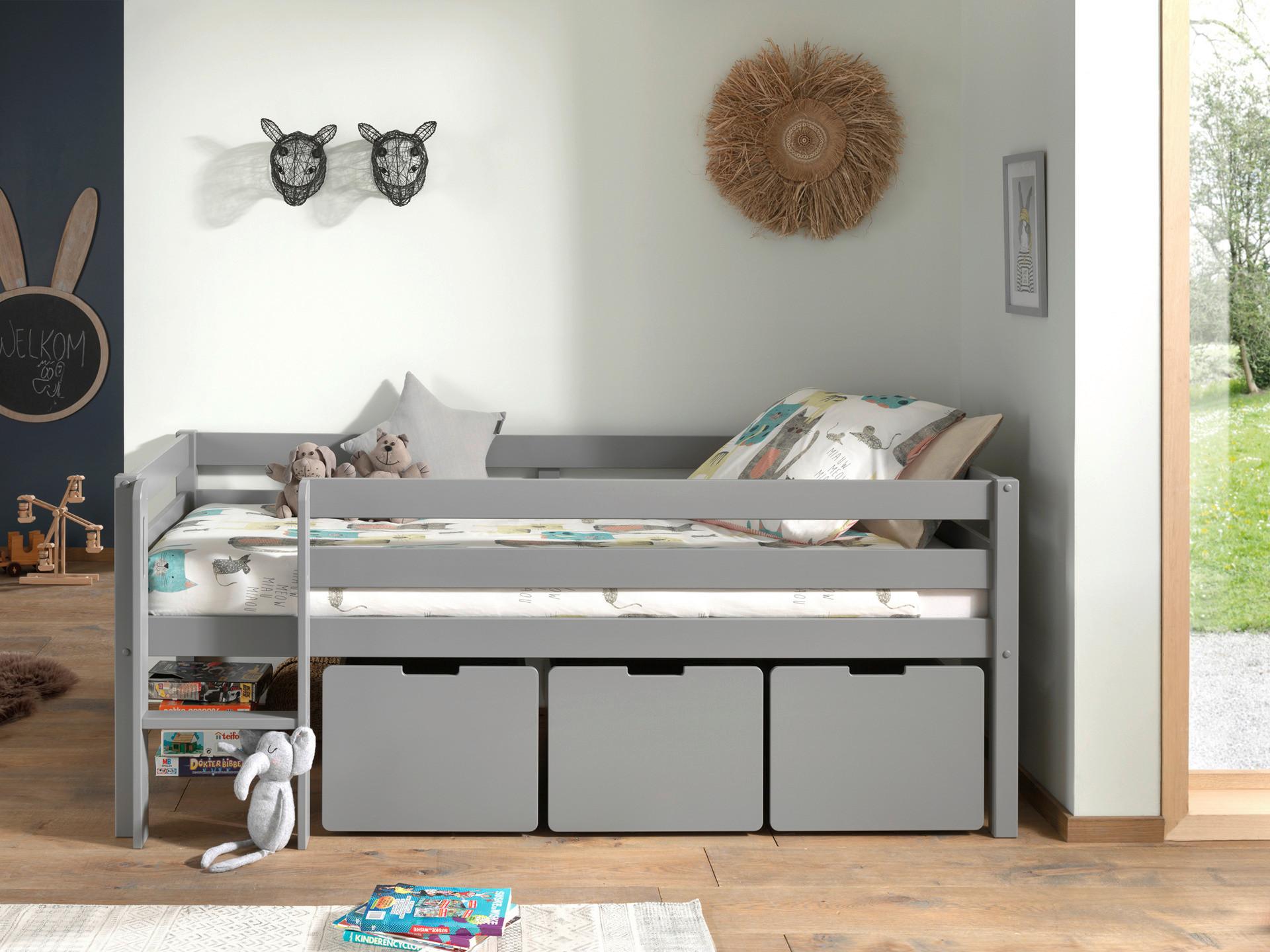 Hochbett Pino Grau Inkl. Bettladen 90x200 Cm - Grau, MODERN, Holz/Holzwerkstoff (90/200cm) - MID.YOU