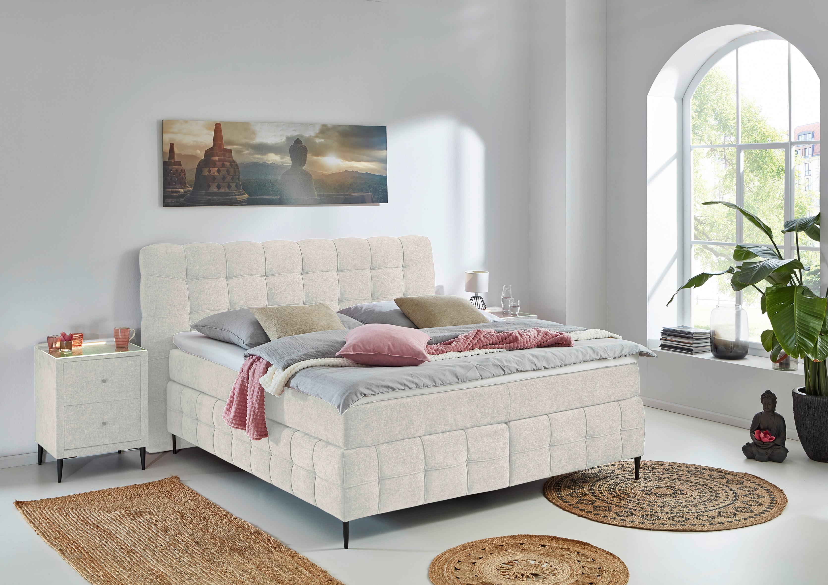 Boxspring- Ágy Scarlett 180/200 Cm - bézs, Konventionell, faalapú anyag/textil (180/200cm)