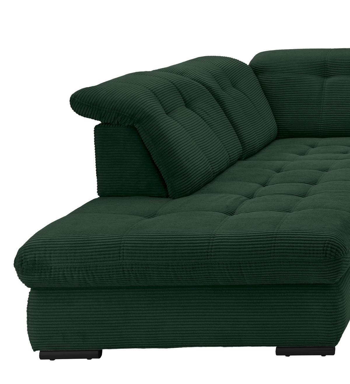 Wohnlandschaft Mit Bettkasten Rigatti Dunkelgrün B: 387 Cm - Dunkelgrün/Schwarz, MODERN, Textil (252/387/184cm) - Livetastic