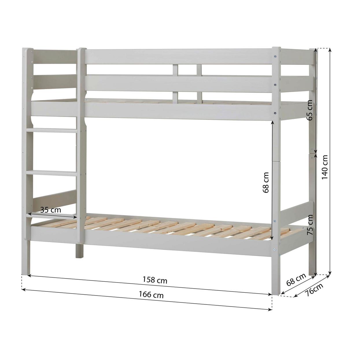 Etagenbett Eco Comfort Grau, Lf: 70x160 cm - Naturfarben/Grau, MODERN, Holz (70/160cm) - MID.YOU