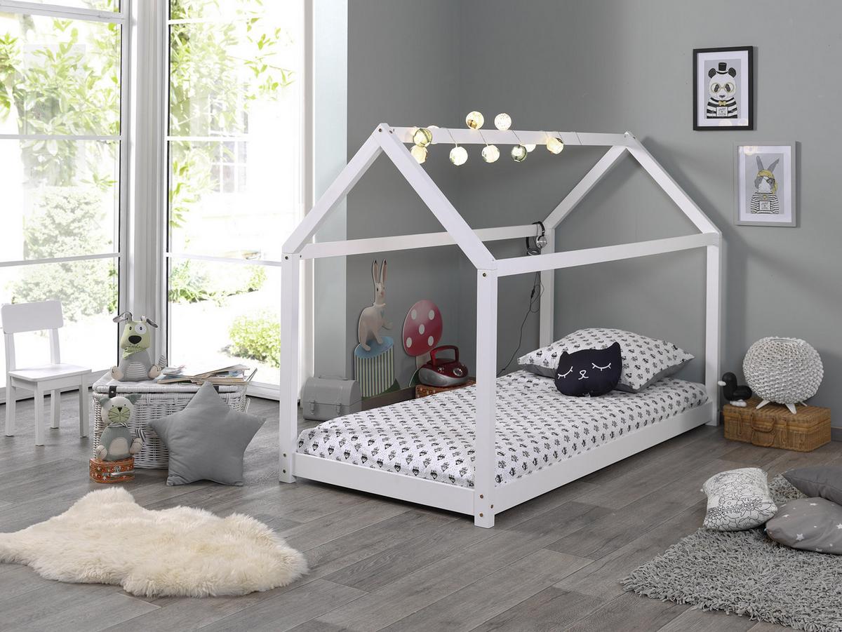 Hausbett Cabane 90x200 Cm Kiefer Weiß - Weiß, MODERN, Holz (90/200cm) - Vipack