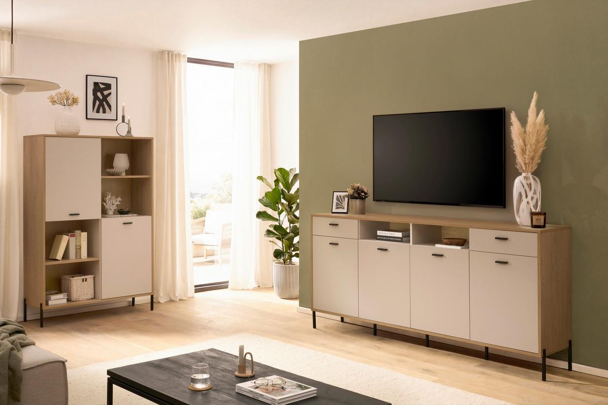 Wohnwand Fredericia Kaschmir/Eichefarben - Kaschmir/Eichefarben, Design, Holzwerkstoff - MID.YOU