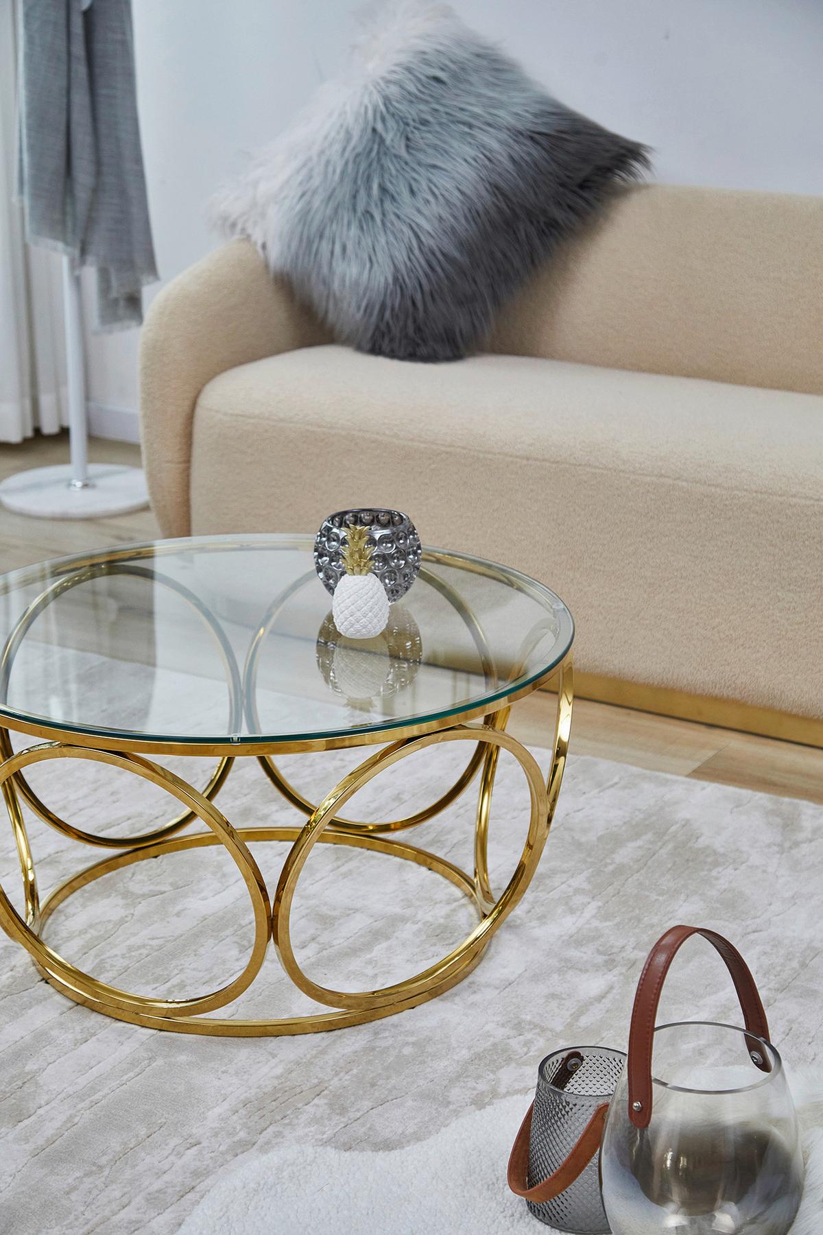 Couchtisch Goldfarben D: 80 Cm - Klar/Goldfarben, Design, Glas/Metall (80/80/40cm) - Livetastic