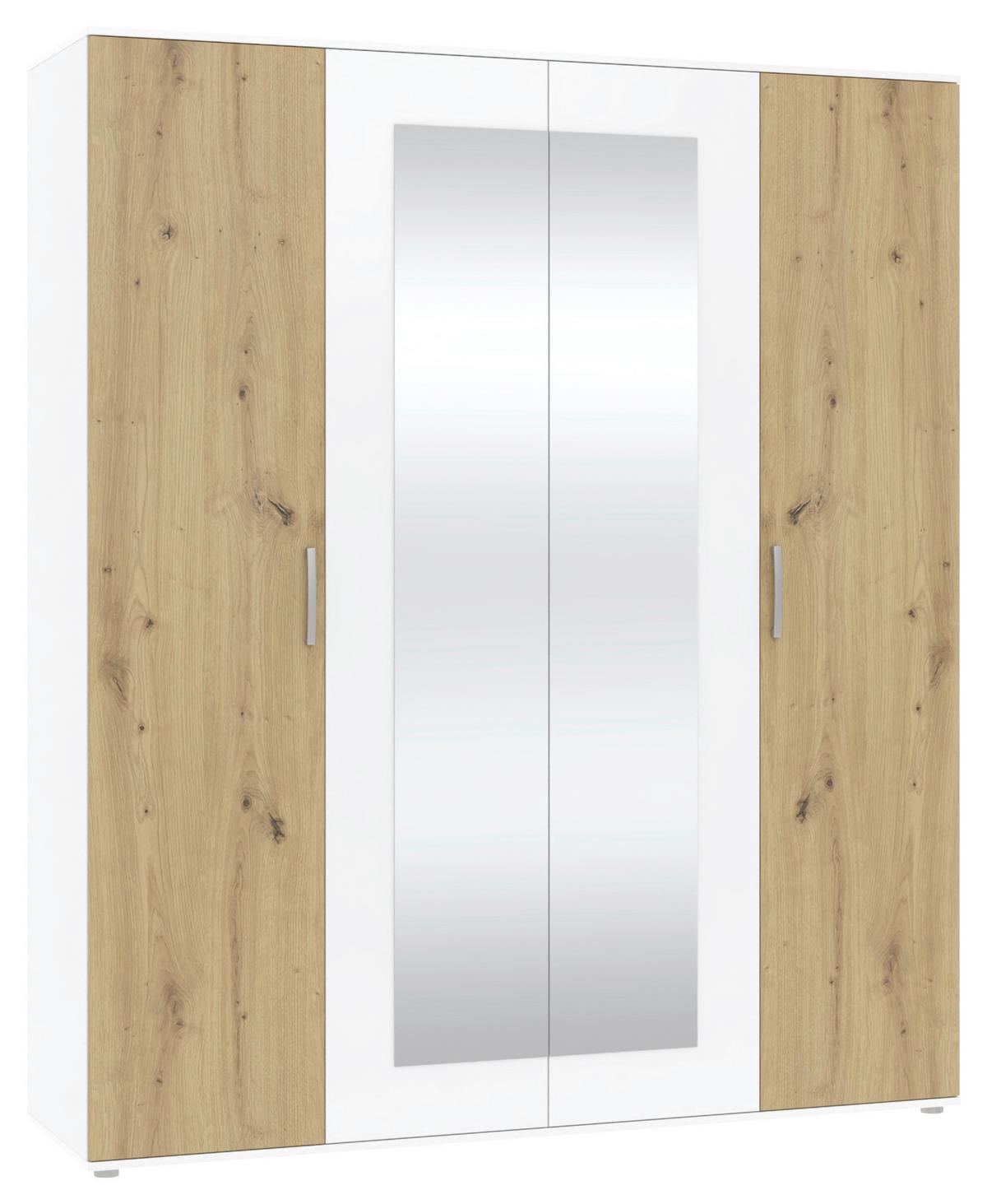 Kleiderschrank Jan, Weiß Eiche Artisan Dekor, B: 180 cm - Weiß/Eiche Artisan, Trend, Glas/Holzwerkstoff (180/210/52cm)