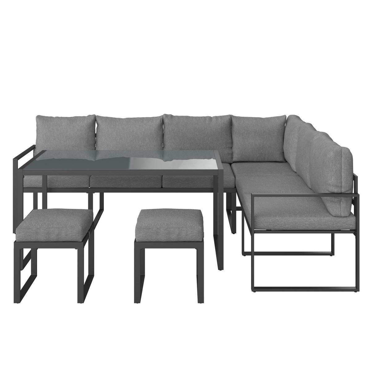 Lounge-garnitúra Leon - szürke, Modern, Üveg/fém (239/176cm) - Beldano