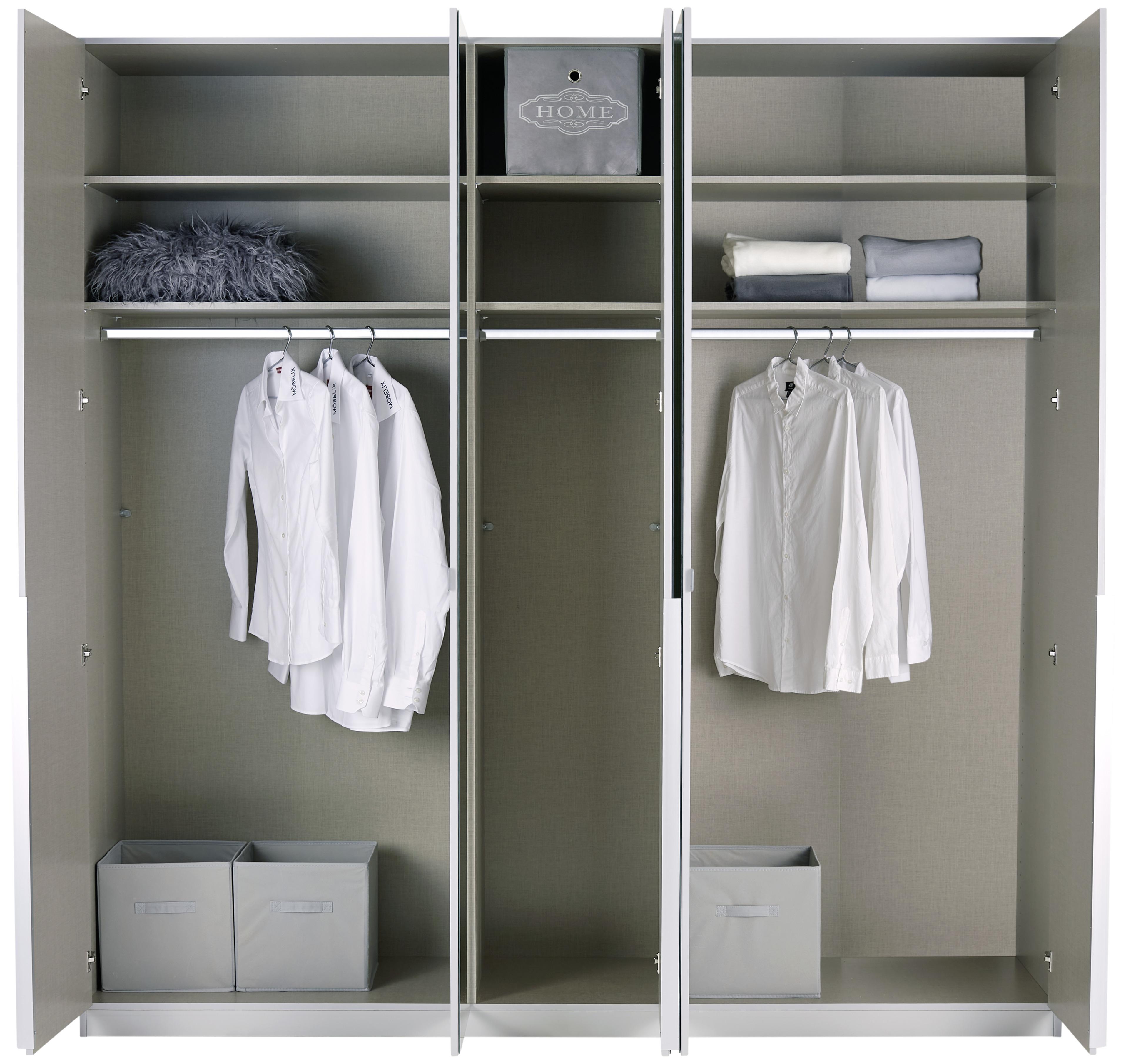 Drehtürenschrank Mit Spiegel 226 cm Alabama, Seidengrau - Silberfarben/Hellgrau, MODERN, Holzwerkstoff (226/229/54cm)