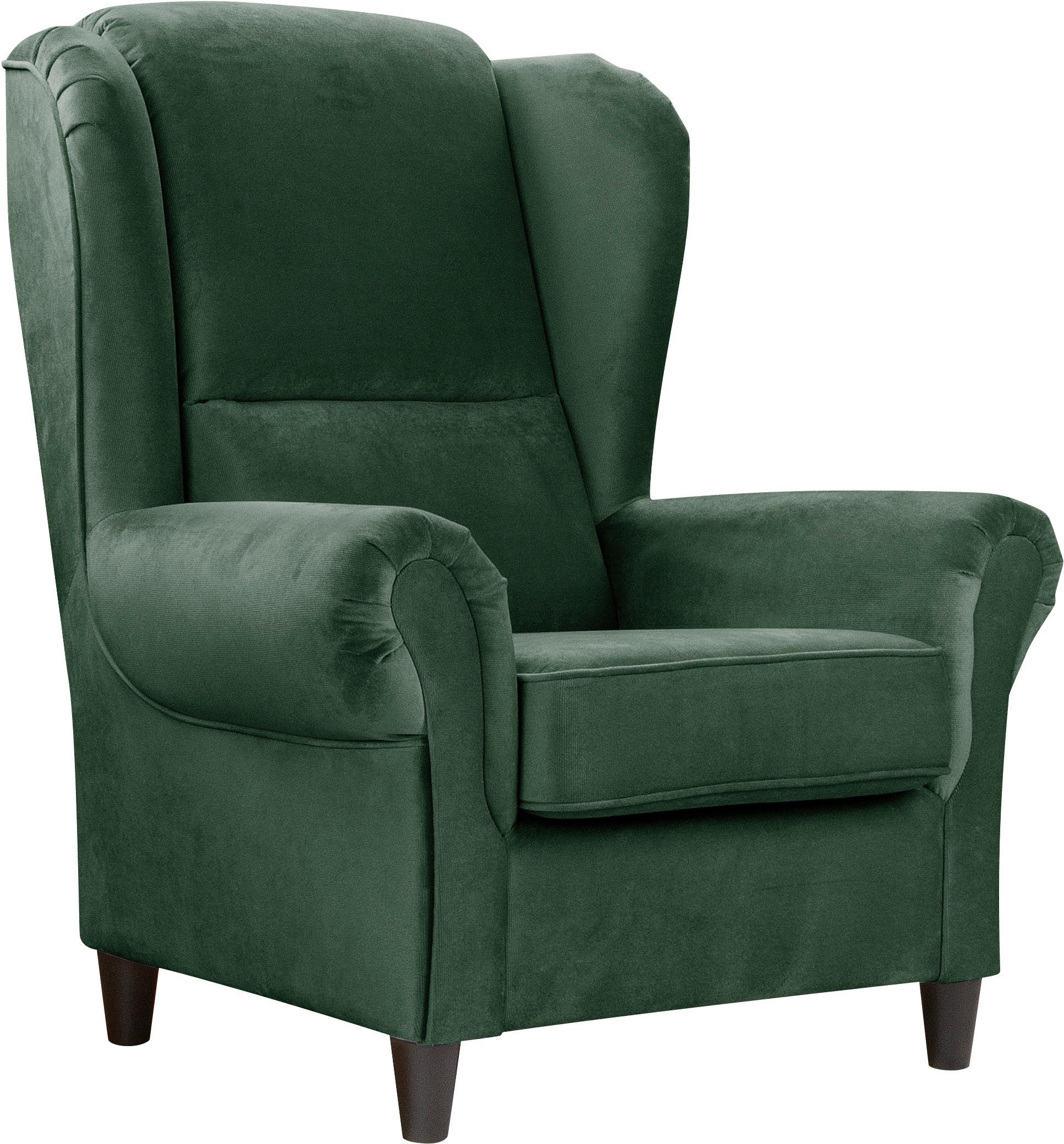 Ohrensessel Baron Dunkelgrün B: 94 cm - Dunkelgrün/Schwarz, Design, Textil (94/112/92cm) - MID.YOU
