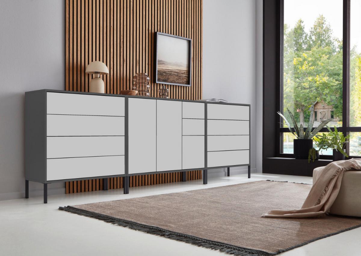 Sideboard Mailand Anthrazit/weiß B: 263,5cm - Anthrazit/Weiß, MODERN, Holzwerkstoff (263,5/86/33cm) - MID.YOU