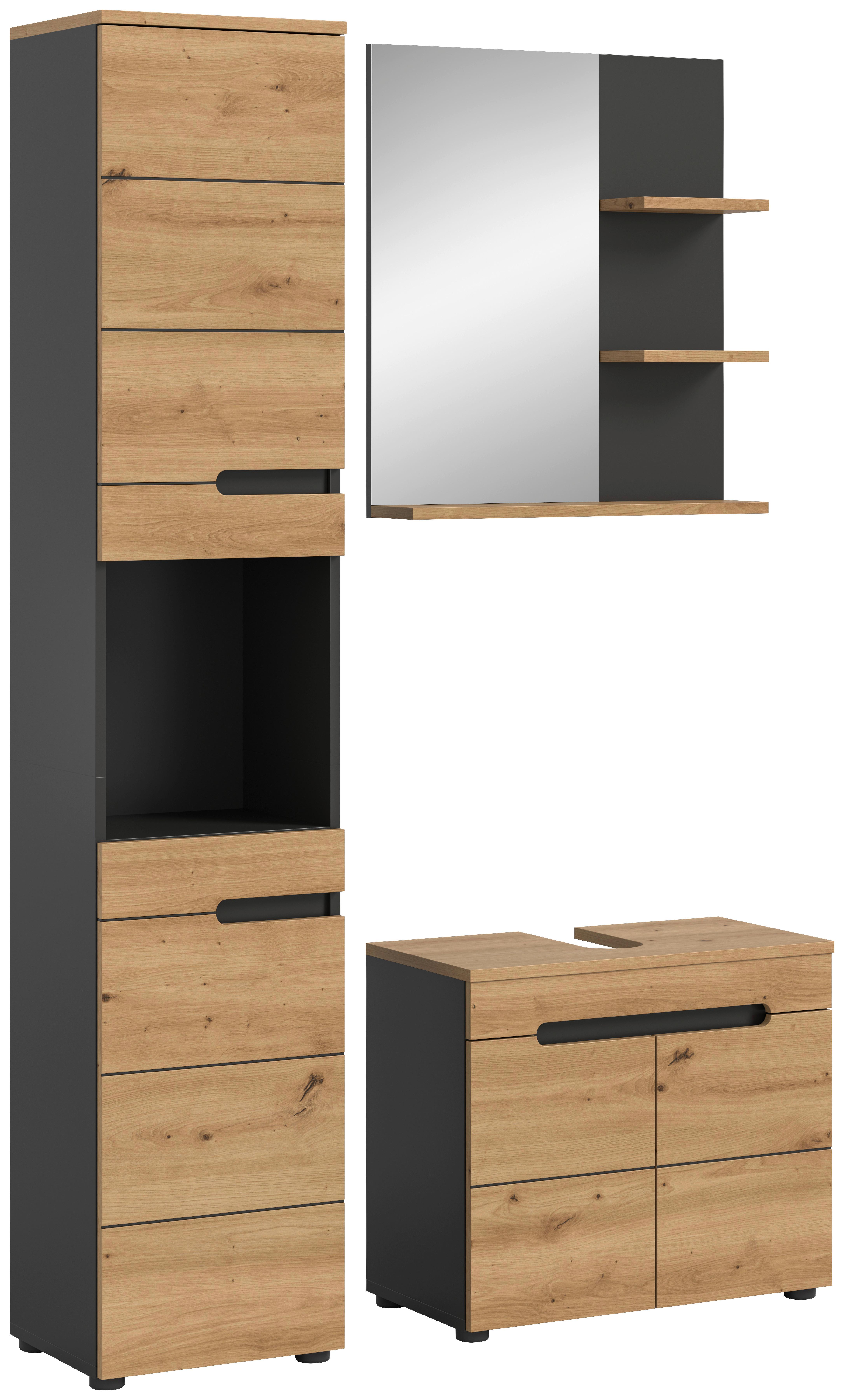 Badezimmer Eiche Artisan Dekor B: 101 Cm - Schwarz/Eiche Artisan, MODERN, Glas/Holzwerkstoff (101cm) - MID.YOU