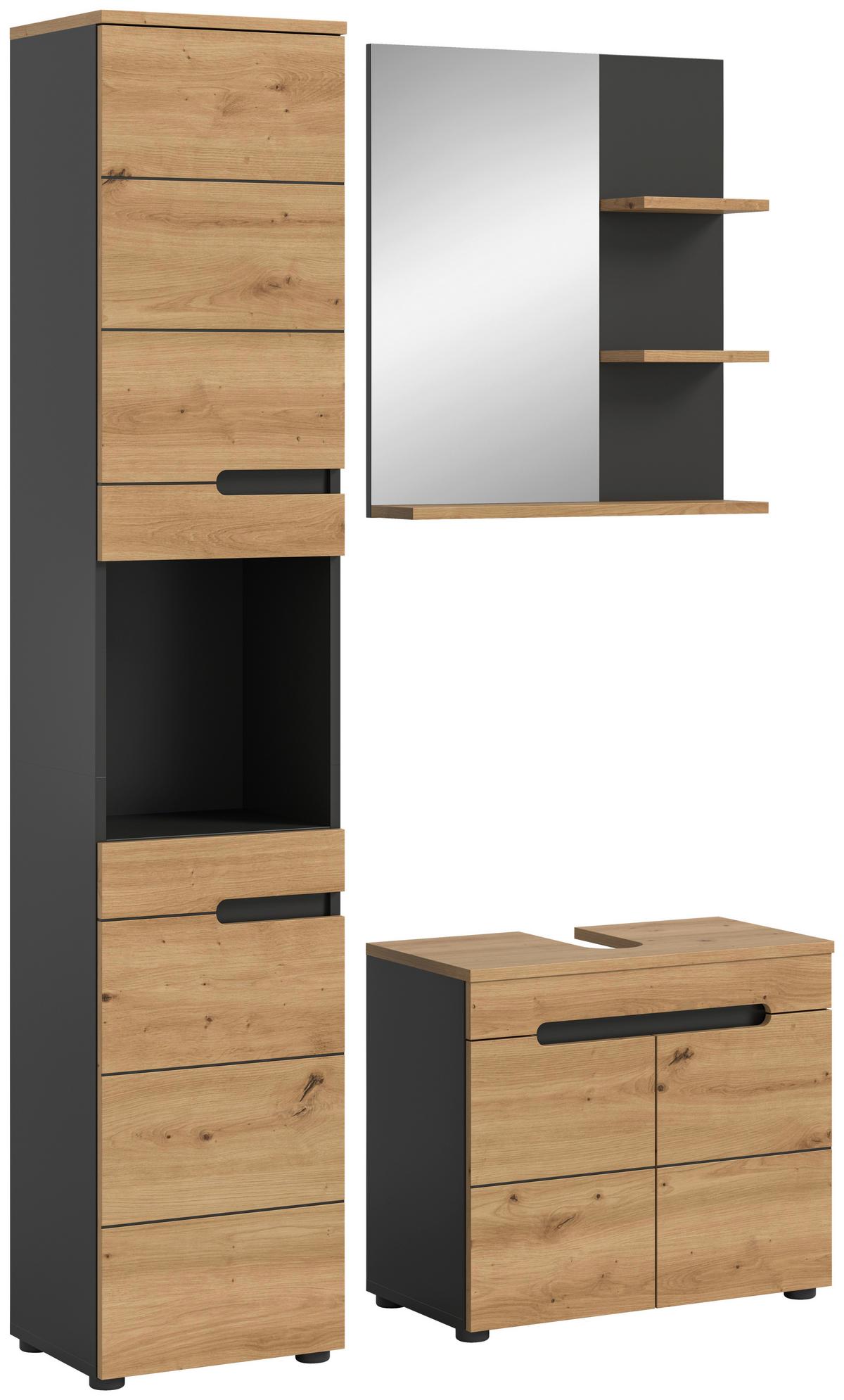 Badezimmer Eiche Artisan Dekor B: 101 Cm - Schwarz/Eiche Artisan, MODERN, Glas/Holzwerkstoff (101cm) - MID.YOU